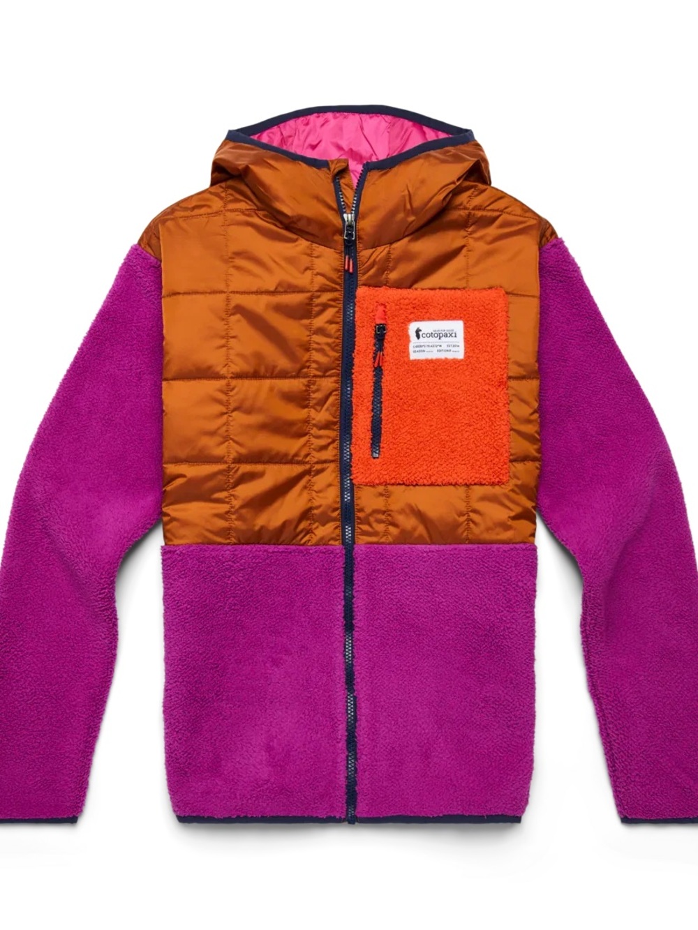cotopaxi Purple Magenta Fleece & Orange Puffer Colorblock Jacket